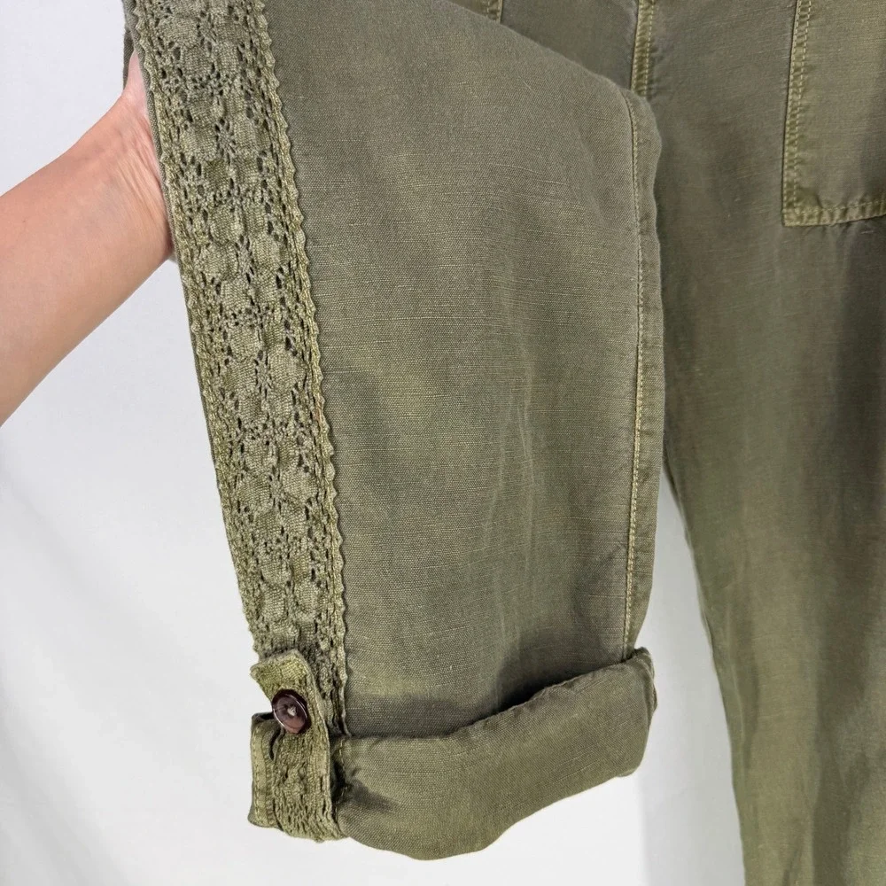 Sundance Linen Blend Boho Lace Trim Pants Size 4 Granola Coastal Grandmother